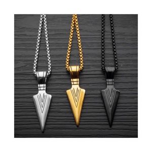 Men's Titanium Steel Arrowhead Necklace with Cross Chain, Multicolor Fashion Jewelry for Anniversary Gifts