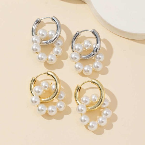 New Pearl Small Circle Hoop Earrings for Women Gold Plated Piercing Ear Buckle Pearls Eardrop Minimalist Jewelry