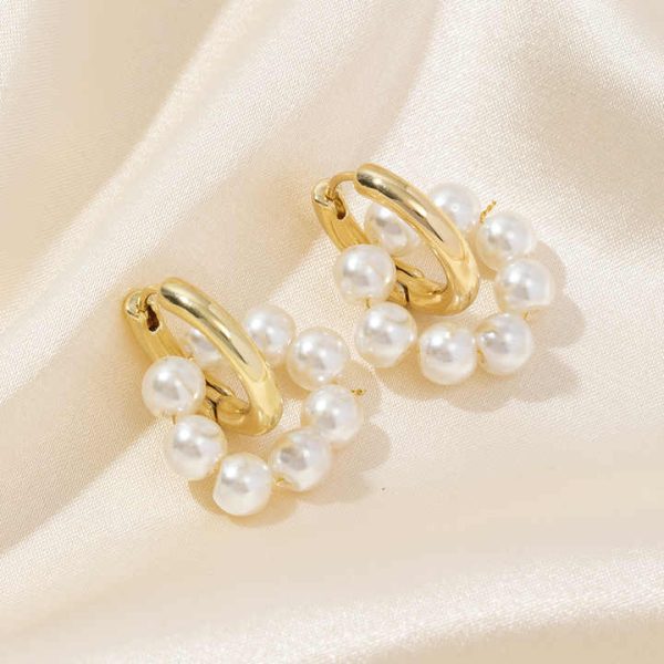 New Pearl Small Circle Hoop Earrings for Women Gold Plated Piercing Ear Buckle Pearls Eardrop Minimalist Jewelry