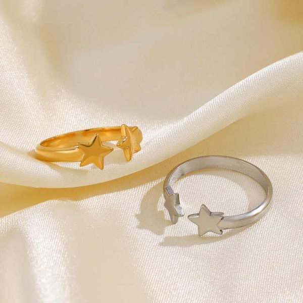 Fashion Rings 18K Gold Plated Open Stainless Steel Pentagram Ring for Women