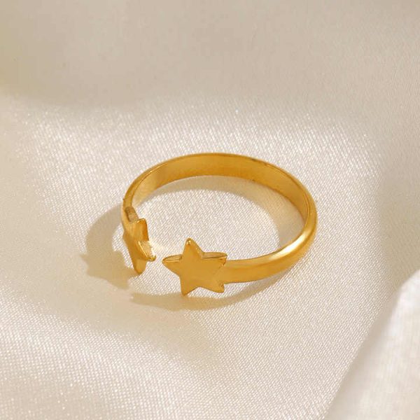 Fashion Rings 18K Gold Plated Open Stainless Steel Pentagram Ring for Women