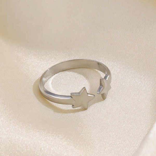 Fashion Rings 18K Gold Plated Open Stainless Steel Pentagram Ring for Women