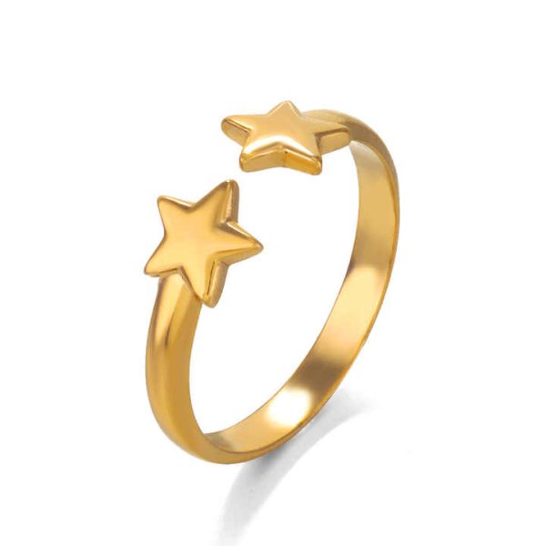 Fashion Rings 18K Gold Plated Open Stainless Steel Pentagram Ring for Women