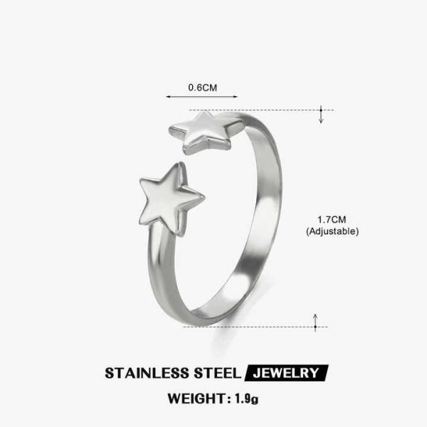 Fashion Rings 18K Gold Plated Open Stainless Steel Pentagram Ring for Women