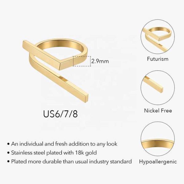 Original Design 18K Gold Plated Stainless Steel Jewelry Futuristic Rings Simple Gold Color Ring for Women Party Rings R214185