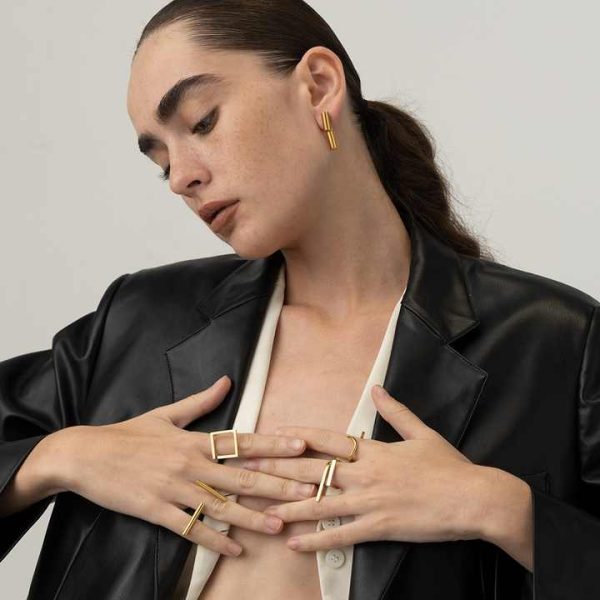 Original Design 18K Gold Plated Stainless Steel Jewelry Futuristic Rings Simple Gold Color Ring for Women Party Rings R214185