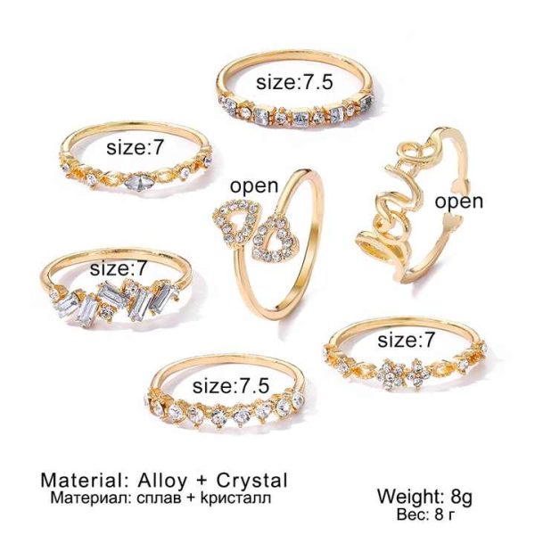 Wholesale New Korea Crystal Rings for Women Letter LOVE Heart Flower Zircon Ring for Lovers Wedding Gifts Charm Fashion Jewelry