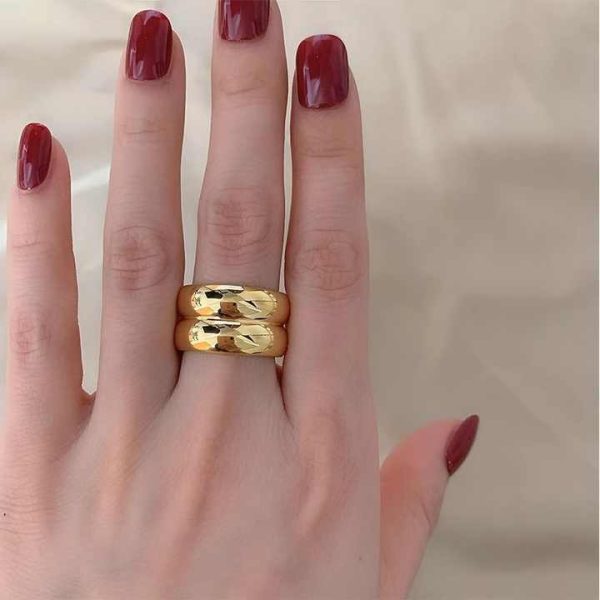 New Trendy Double Layer Gold Plated Rings Stainless Steel Engraved logo Rings for Woman