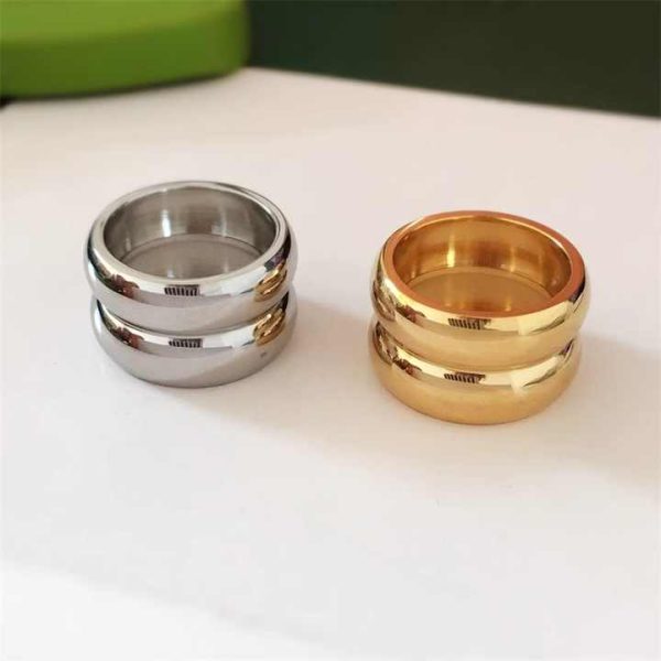 New Trendy Double Layer Gold Plated Rings Stainless Steel Engraved logo Rings for Woman