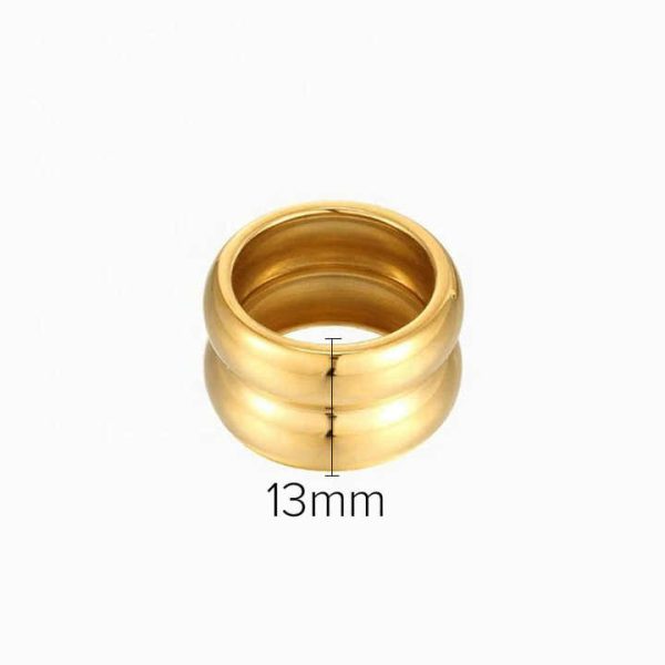 New Trendy Double Layer Gold Plated Rings Stainless Steel Engraved logo Rings for Woman