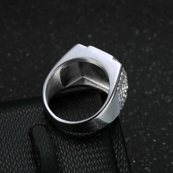 Hip Hop Cubic Zirconia Luxury Waterproof 18K Gold Plated Titanium Stainless Steel Fashion Jewelry Ring Non Tarnish for Men Male