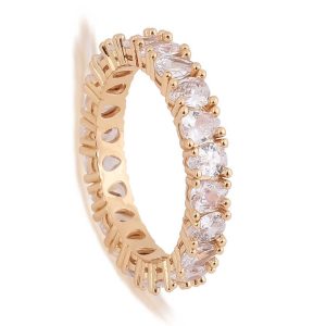 Hiphop Style 18K Gold Plated Brass Pear Cut Zircon Ring for Women and Men Engagement Wedding Party Jewelry Gift