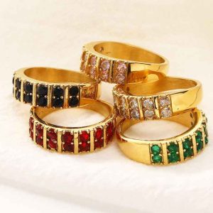 Fashion Rings 18K Gold Plated Stainless Steel Colorful Zircon Stone Ring for Women