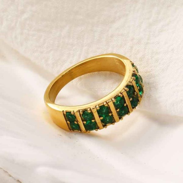 Fashion Rings 18K Gold Plated Stainless Steel Colorful Zircon Stone Ring for Women