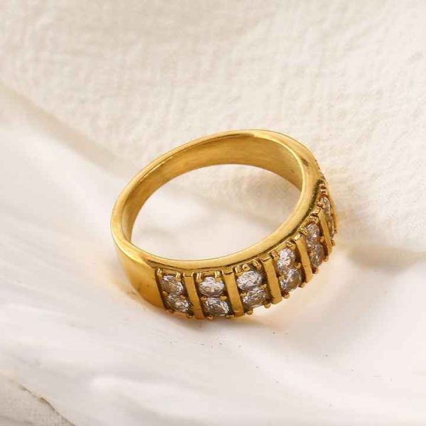 Fashion Rings 18K Gold Plated Stainless Steel Colorful Zircon Stone Ring for Women