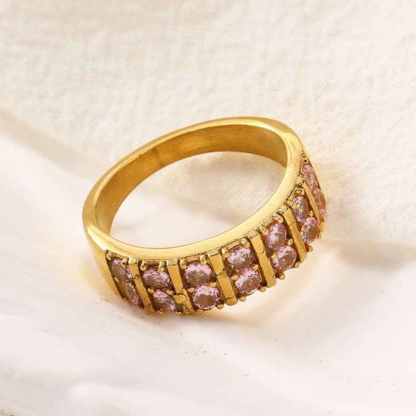 Fashion Rings 18K Gold Plated Stainless Steel Colorful Zircon Stone Ring for Women