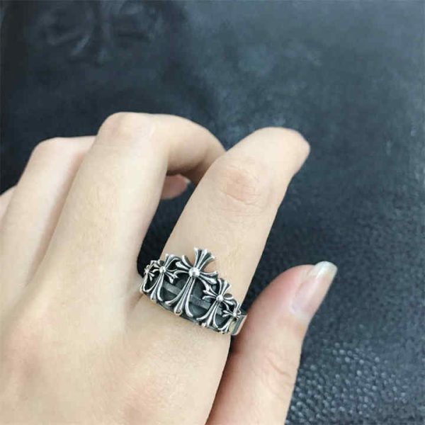 Wholesale Cross Sense of Advanced Vintage Punk Hiphop Retro Style Crown Ring Fashion Jewelry Rings for Men Woman Gothic Chrome