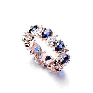Hot Sales Luxury Trendy 925 Sterling Silver Women's Ring Rose Gold Plated Crystal Engagement Jewelry-Wholesale