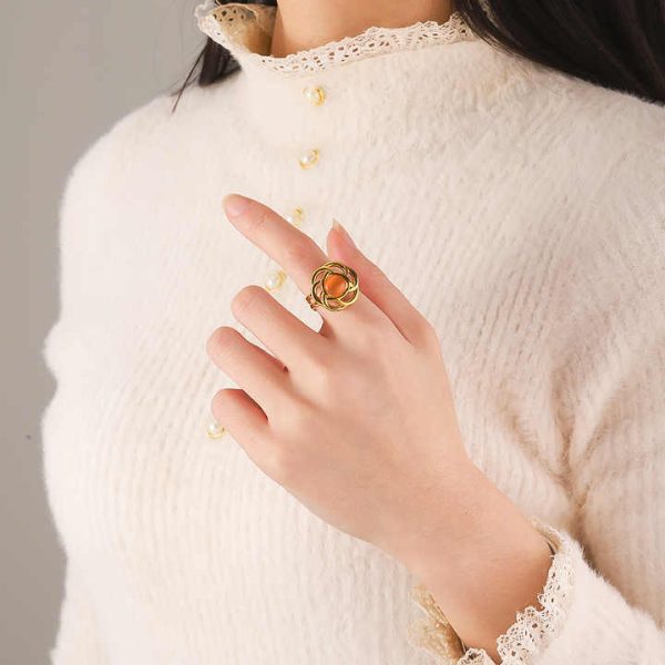 PVD 18k Gold Plated Continuable Multilayer Malachite Natural Stone Open Ring Stainless Steel Black Onyx Tiger Eye Stone Rings