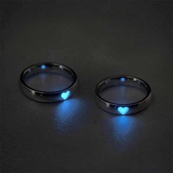 Fashion Adjustable Luminous Couple Ring Glow in Dark Blue and Pink Love Heart Luminous Couple Ring