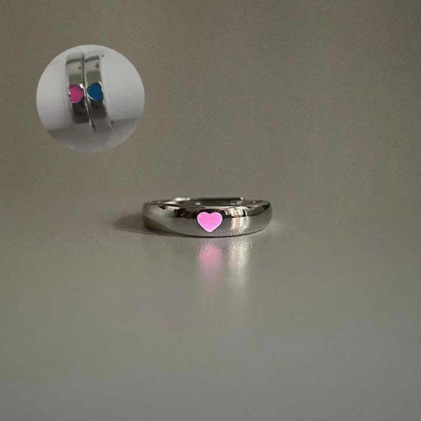 Fashion Adjustable Luminous Couple Ring Glow in Dark Blue and Pink Love Heart Luminous Couple Ring