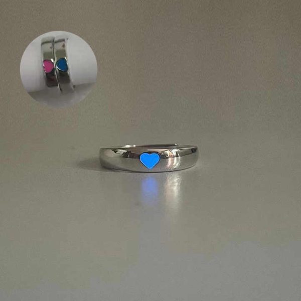 Fashion Adjustable Luminous Couple Ring Glow in Dark Blue and Pink Love Heart Luminous Couple Ring