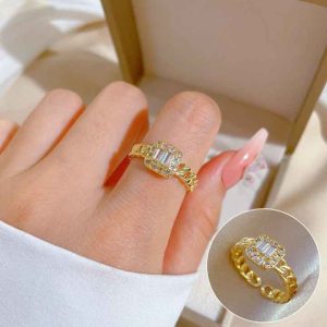 Fashion Jewelry Rings Square Zirconia Adjustable Brass Ring for Women
