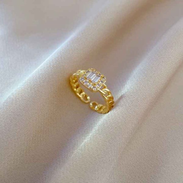 Fashion Jewelry Rings Square Zirconia Adjustable Brass Ring for Women