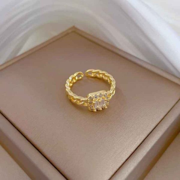 Fashion Jewelry Rings Square Zirconia Adjustable Brass Ring for Women