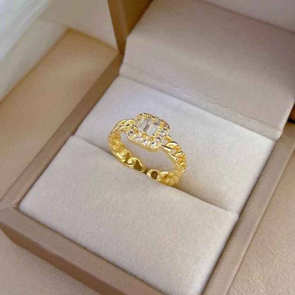 Fashion Jewelry Rings Square Zirconia Adjustable Brass Ring for Women