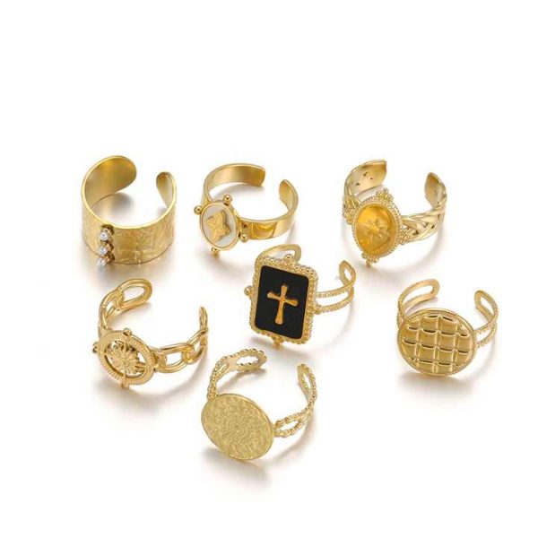 Plated Geomfishingone Ring Minimalist Texture Open Rinwomenemia Multilayer Women Party Jewelry 18 Kgold Gold Plated CLASSIC Hook