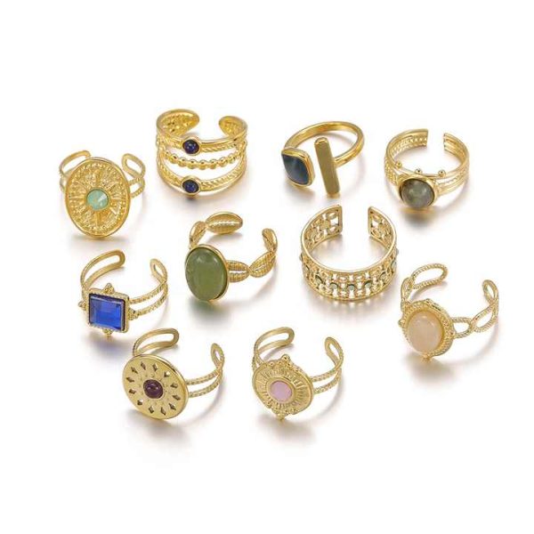 Plated Geomfishingone Ring Minimalist Texture Open Rinwomenemia Multilayer Women Party Jewelry 18 Kgold Gold Plated CLASSIC Hook