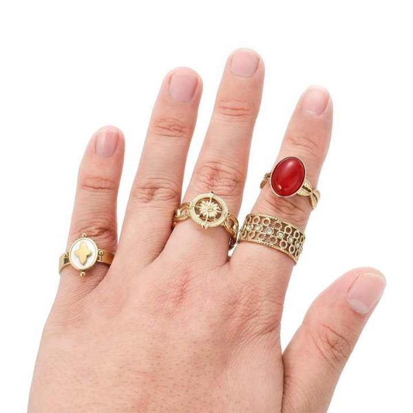 Plated Geomfishingone Ring Minimalist Texture Open Rinwomenemia Multilayer Women Party Jewelry 18 Kgold Gold Plated CLASSIC Hook