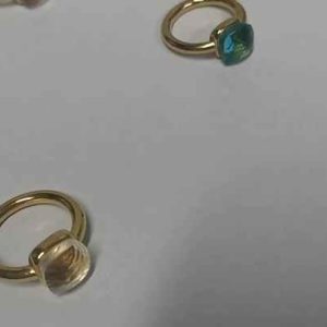 Vintage Stainless Steel Turquoise Opal Ring 18K Gold Plated Geometric Delicate Thin Engagement Band