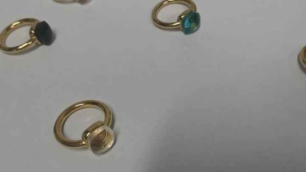 Vintage Stainless Steel Turquoise Opal Ring 18K Gold Plated Geometric Delicate Thin Engagement Band