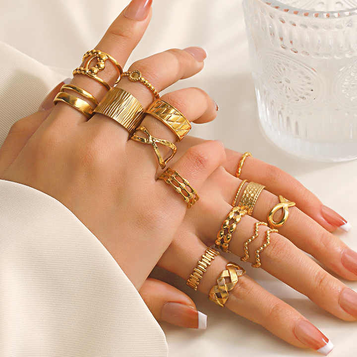 Latest Finger Ring Models Open Adjustable Minimalist Jewelry 18k Gold Plated Rings for Women Stainless Steel Ring