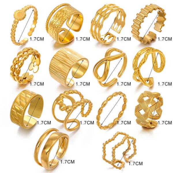 Latest Finger Ring Models Open Adjustable Minimalist Jewelry 18k Gold Plated Rings for Women Stainless Steel Ring