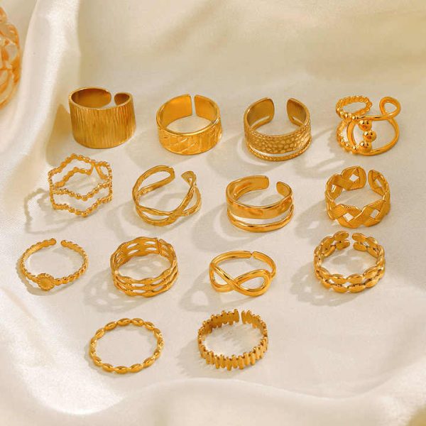 Latest Finger Ring Models Open Adjustable Minimalist Jewelry 18k Gold Plated Rings for Women Stainless Steel Ring