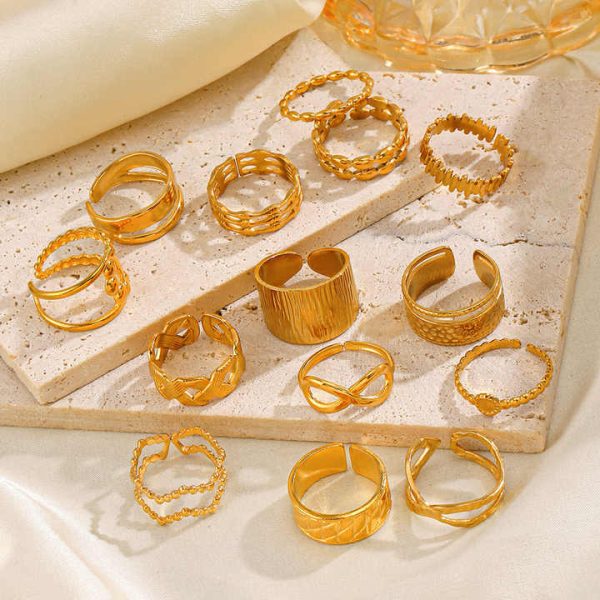 Latest Finger Ring Models Open Adjustable Minimalist Jewelry 18k Gold Plated Rings for Women Stainless Steel Ring