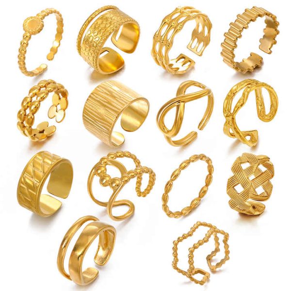 Latest Finger Ring Models Open Adjustable Minimalist Jewelry 18k Gold Plated Rings for Women Stainless Steel Ring
