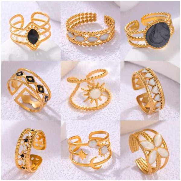 Fashionable Drip Oil Opening Stainless Steel Ring for Women, Minimalist Ins Style Gold Plated Stainless Steel Ring for Women