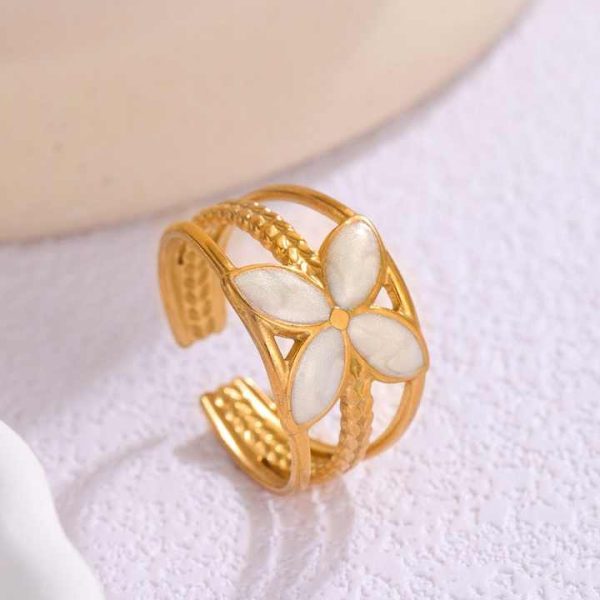 Fashionable Drip Oil Opening Stainless Steel Ring for Women, Minimalist Ins Style Gold Plated Stainless Steel Ring for Women