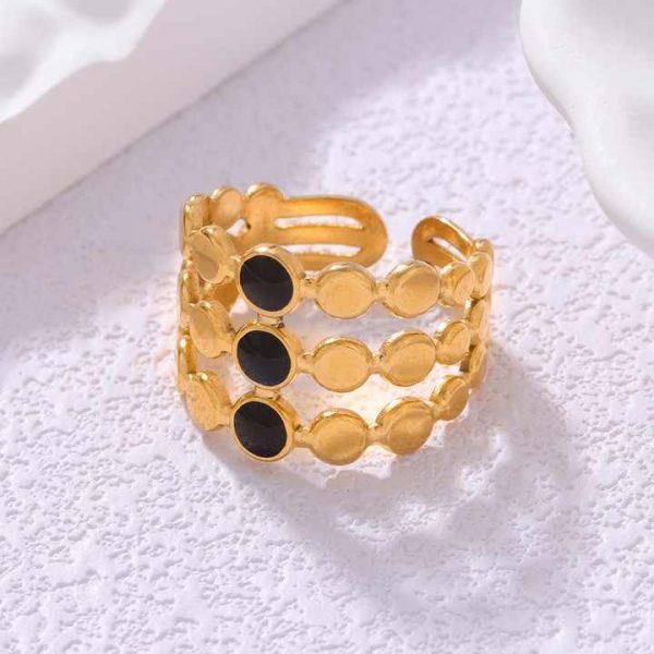 Fashionable Drip Oil Opening Stainless Steel Ring for Women, Minimalist Ins Style Gold Plated Stainless Steel Ring for Women