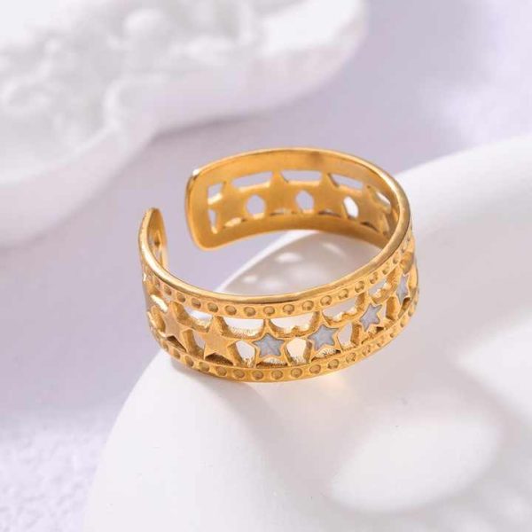 Fashionable Drip Oil Opening Stainless Steel Ring for Women, Minimalist Ins Style Gold Plated Stainless Steel Ring for Women
