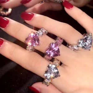 Contemporary Hiphop Heart Shape Cubic Zirconia Ring in 18K Gold Plated Brass for Engagement and Wedding