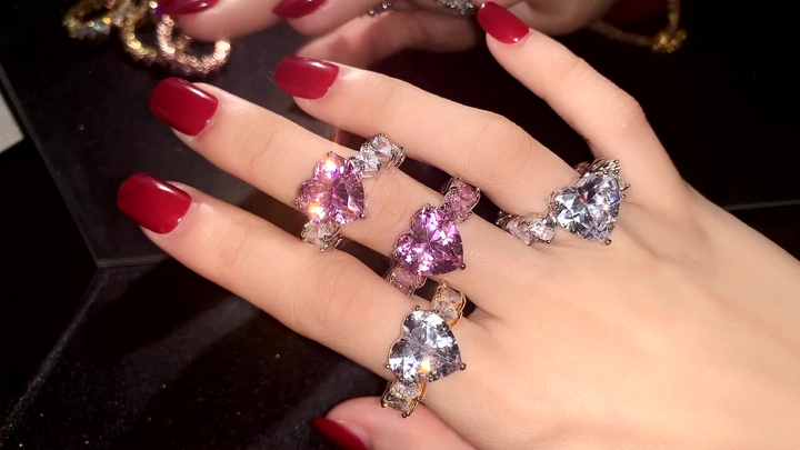Contemporary Hiphop Heart Shape Cubic Zirconia Ring in 18K Gold Plated Brass for Engagement and Wedding