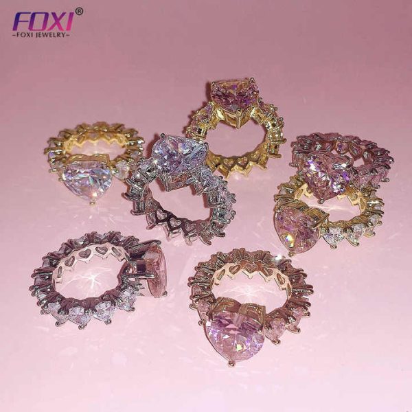 2024 New Fashion Jewelry Accessories Ring Heart Shape Cubic Zirconia Rings 18K Gold Plated Heart Ring for Women