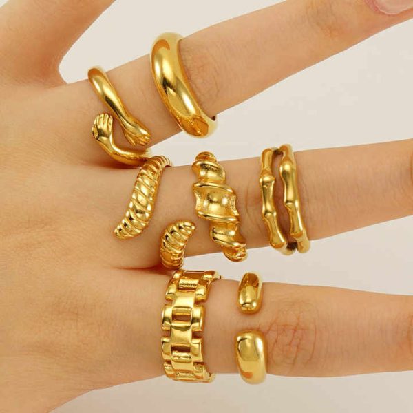 Women's New Trendy Luxury Geometric Ring European American Style Cross-Border Stainless Steel Adjustable Irregular Fashion Rings