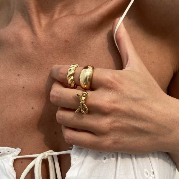 3Pcs/Set Trendy Design Metal Bow Knot Open Stackable Rings for Women Casual Ladies Finger Rings Wear Accessories Fashion Jewelry