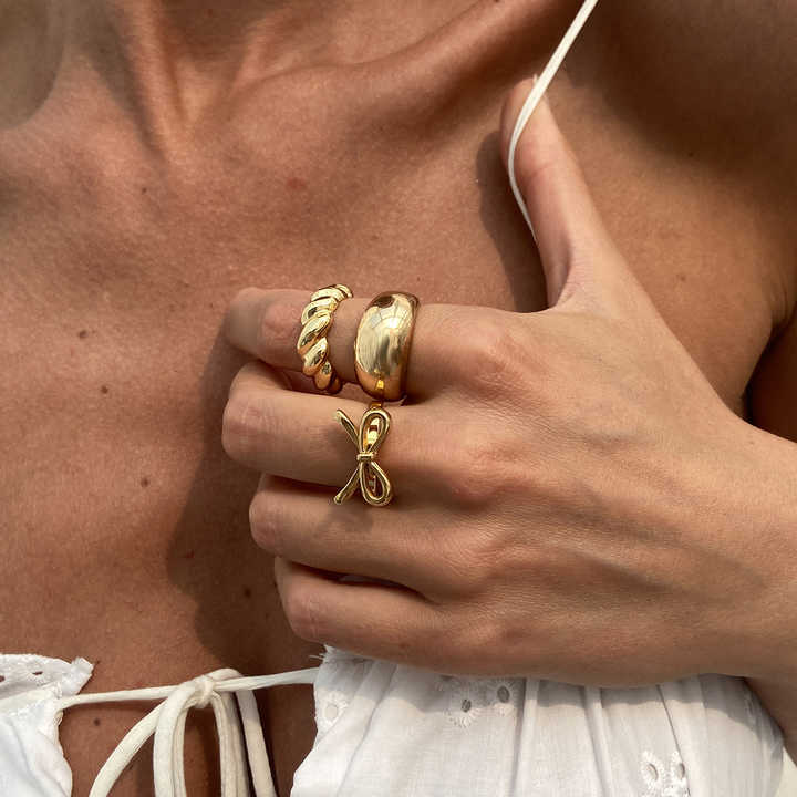 3Pcs/Set Trendy Design Metal Bow Knot Open Stackable Rings for Women Casual Ladies Finger Rings Wear Accessories Fashion Jewelry